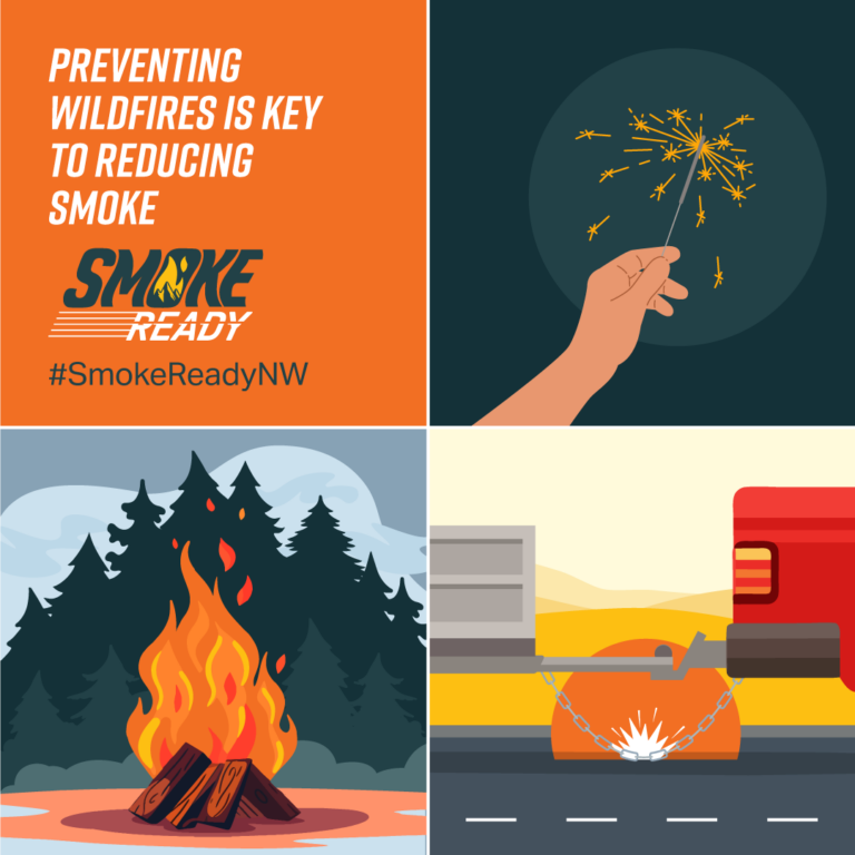 Graphic with text, "Preventing wildfires is key to reducing smoke. Smoke Ready."